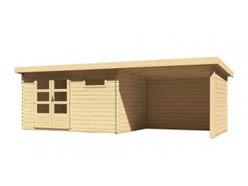 dřevěný domek KARIBU BASTRUP 8 + přístavek 300cm včetně zadní a boční stěny (78677) natur LG3035