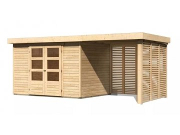 dřevěný domek KARIBU ASKOLA 4 + přístavek 240 cm včetně zadní a boční stěny (9179) natur LG3264