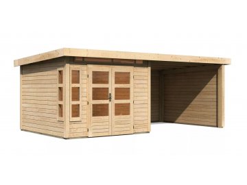 dřevěný domek KARIBU KASTORF 6 + přístavek 320 cm včetně zadní a boční stěny (31548) natur LG3579