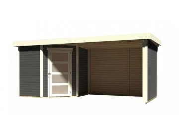 dřevěný domek KARIBU SCHWANDORF 3 + přístavek 280 cm včetně zadní a boční stěny (77745) terragrau LG3902