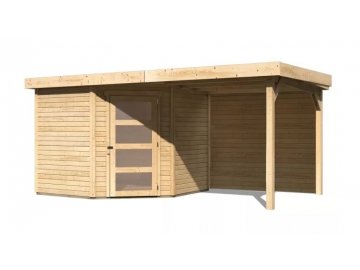 dřevěný domek KARIBU SCHWANDORF 5 + přístavek 240 cm včetně zadní stěny (9214) natur LG3908