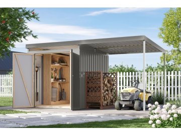 plechový domek KARIBU IRIDIUM 2 + přístavek 200 cm (48468) šedý LG4805
