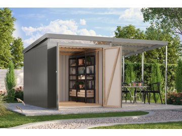 plechový domek KARIBU IRIDIUM 2,5+ přístavek 200 cm (48452) šedý LG4814