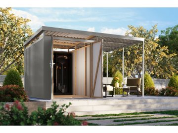 plechový domek KARIBU AURUM 2,5 + přístavek 200 cm (53680) šedý LG4839