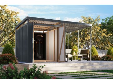 plechový domek KARIBU AURUM 2,5 + přístavek 200 cm (53681) antracit LG4840