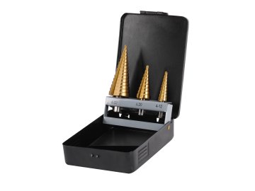 vrtáky stupňovité, sada 3ks, ∅4-12/1mm, ∅4-20/2mm, ∅4-32/2mm