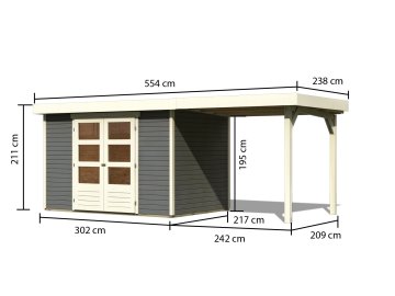 dřevěný domek KARIBU ASKOLA 4 + přístavek 240 cm (92070) tm. šedý