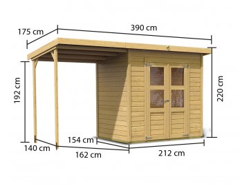 dřevěný domek KARIBU MERSEBURG 3 + přístavek 166 cm (68763) natur