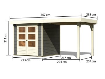 dřevěný domek KARIBU ASKOLA 2 + přístavek 240 cm (82904) tm. šedý