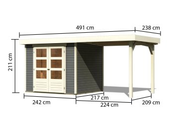 dřevěný domek KARIBU ASKOLA 3 + přístavek 240 cm (82905) tm. šedý