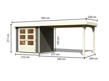 dřevěný domek KARIBU ASKOLA 2 + přístavek 280 cm (82907) tm. šedý