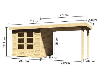 dřevěný domek KARIBU ASKOLA 3 + přístavek 280 cm (77726) natur