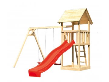 dětský domek KARIBU LOTTI 89346 + červená skluzavka + houpačka