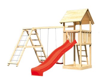 dětský domek KARIBU LOTTI 89350 + červená skluzavka + houpačka + žebřík