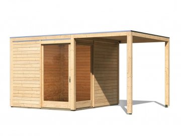 dřevěný domek KARIBU QUBU ECK 83316 natur + přístavek 2 m