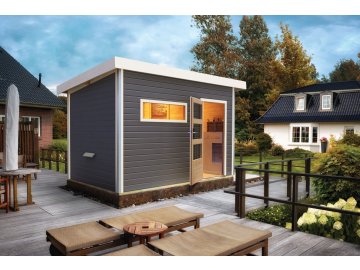 finská sauna KARIBU SKROLLAN 2 (86292) tm. šedá s předsíní