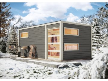 finská sauna KARIBU HYGGE (86313) tm. šedá s předsíní LG1978