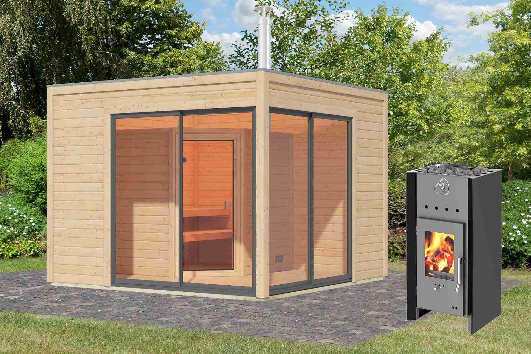 finská sauna KARIBU TERNING 3A (92705) s předsíní natur SET LG3781