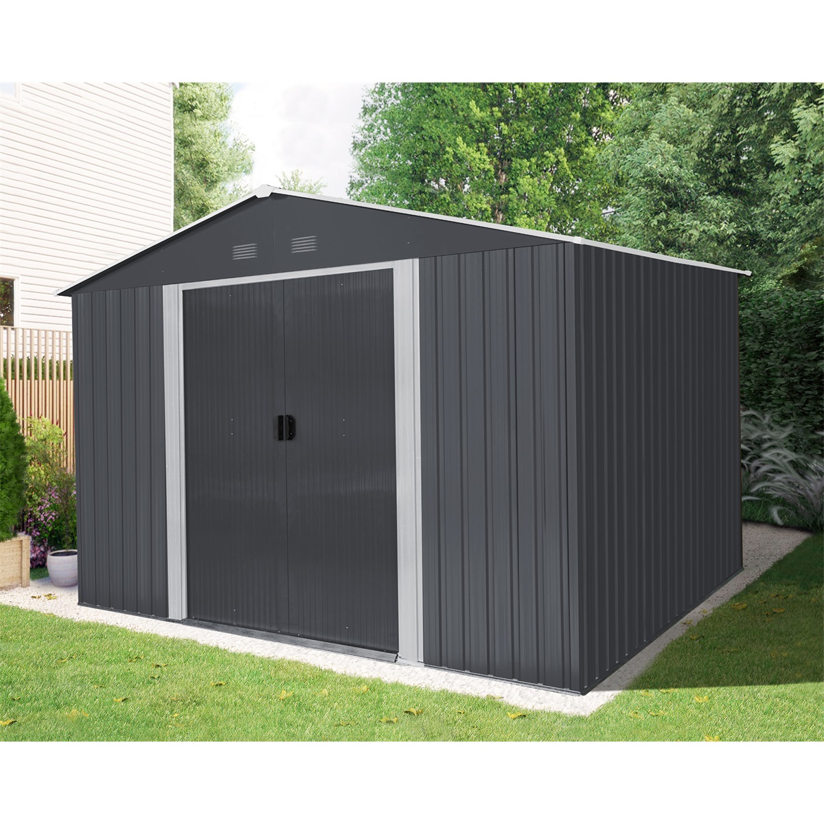 Riwall PRO RMSA 8x10 Anthracite - zahradní domek kovový 3 x 2,4 m se sedlovou střechou antracit