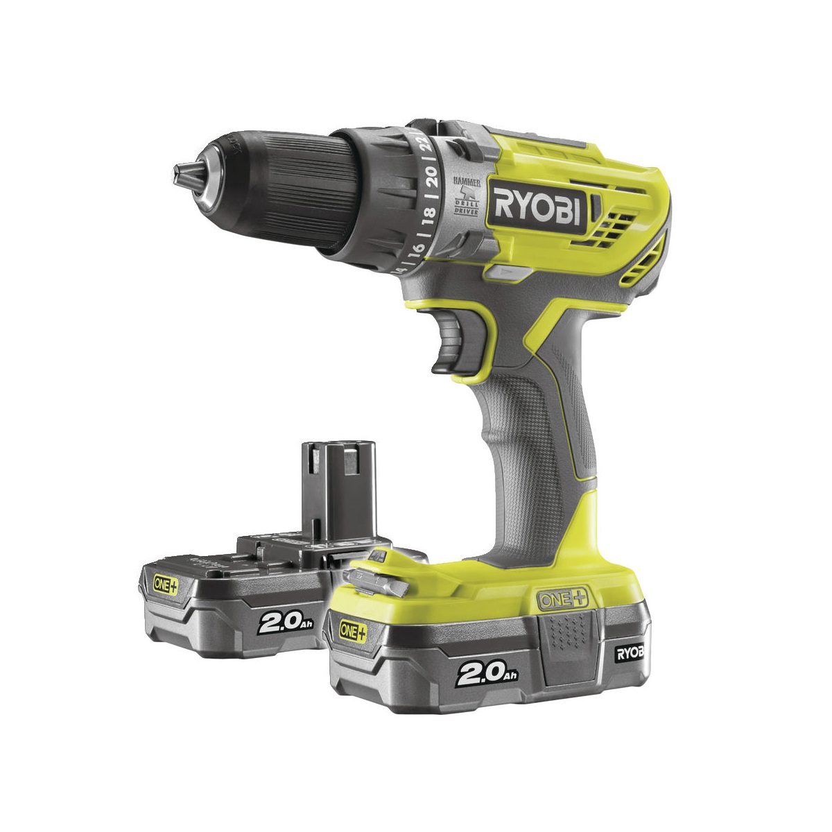 Ryobi R18PD3-220S - aku 18 V vrtačka + 2x baterie 2 Ah + nabíječka ONE+