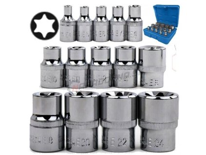 Falon-Tech FT1727 Torx nádstavce 1/2", 3/8", 1/4" E4-E24, 14ks