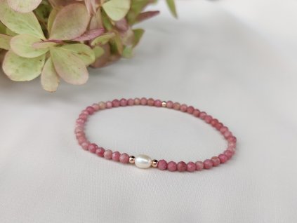 Náramek z rodochrozitu s perlou