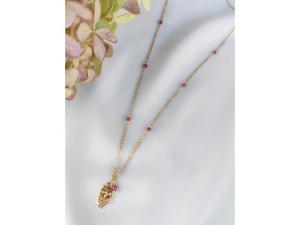 Řetízek s rubíny a přívěskem sovy