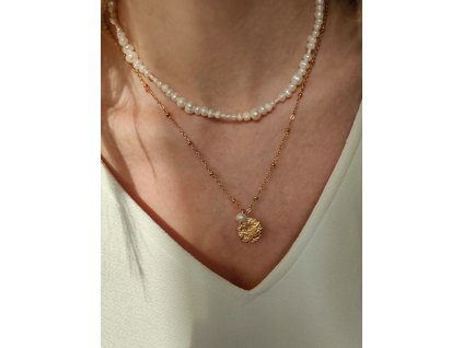 Řetízek s říční perlou a přívěskem slunce