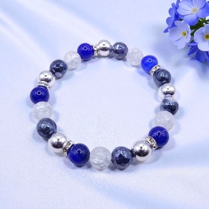 modrý achát, kristal, hematit