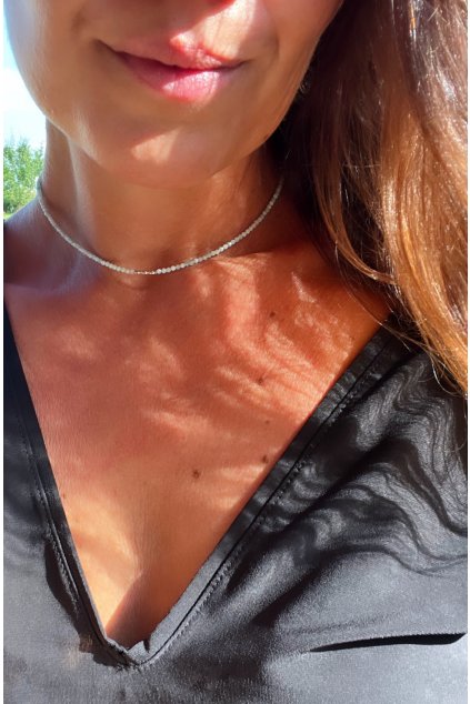 Dámský náhrdelník z minerálů - Amazonit 2,5 mm, Trubička ze stříbra