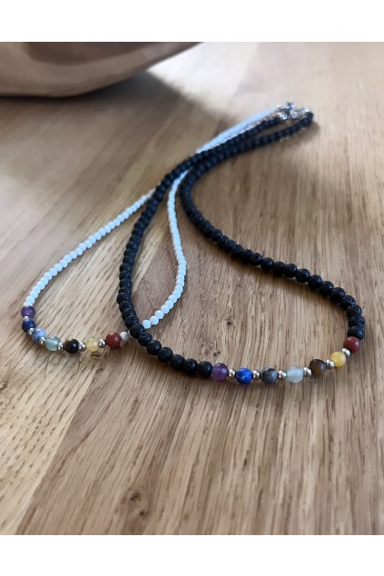 Dámský náhrdelník  z minerálů - Čakrový náhrdelník, láva