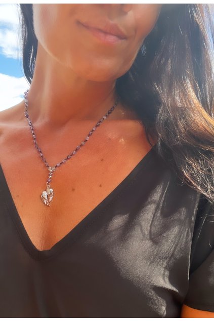 Dámský náhrdelník z minerálů - Ametyst, 4 mm, Andělská křídla