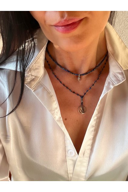 Dámský náhrdelník  z minerálů - Lapis Lazuli 3mm, zirkon
