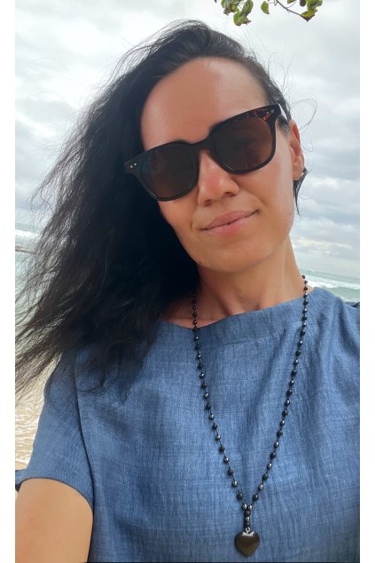 Dámský náhrdelník z minerálů - Láva, Hematit 4 mm, Srdičko Obsidián