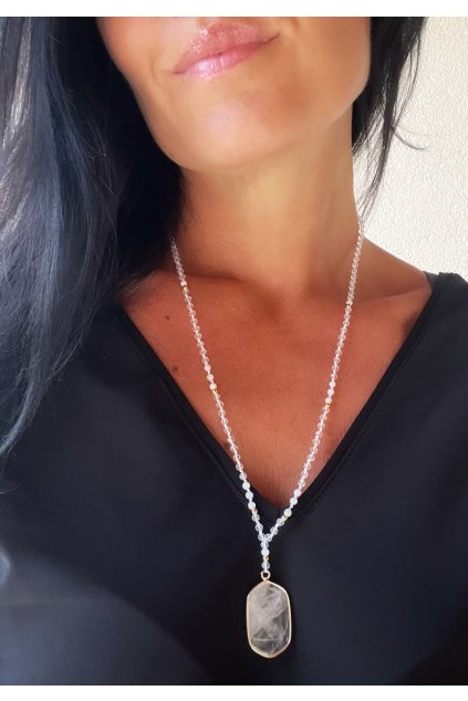 Dámský náhrdelník z minerálů -  Křišťál, Měsíční kámen, 3 mm, Přívěšek z Křišťálu