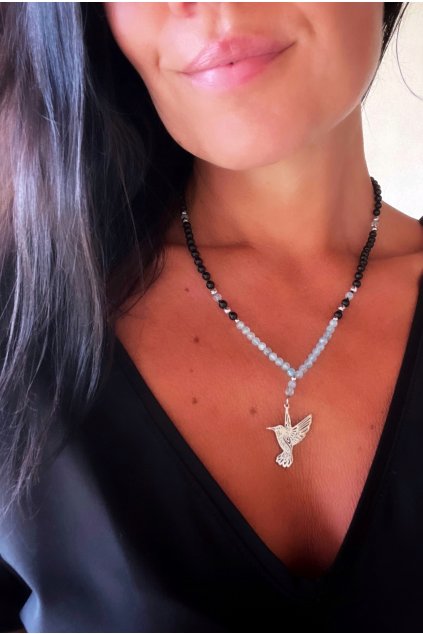 Dámský náhrdelník z minerálů - Topaz, Onyx, Hematit 4 mm, Kolibřík
