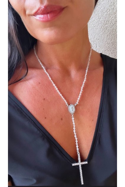 Dámský náhrdelník z minerálů - Křišťál, 3 mm, Růženec