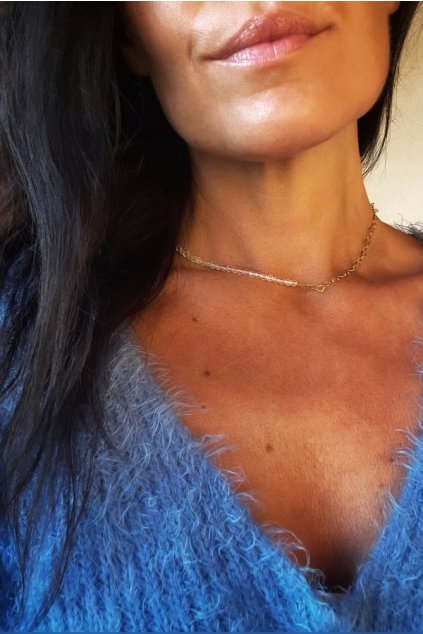 Dámský náhrdelník z minerálů - Křišťál, 3 mm, srdíčkový řetízek ocel zlatý