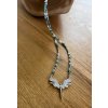 Dámský náhrdelník z minerálů - Hematit 4 a 2 mm, Křišťál 3 mm, Africký Tyrkys 3 mm,  Anděla se zirkony
