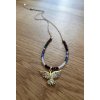 Dámský náhrdelník  z minerálů - Malachit, Granát, Kříšťál, Lapis Lazuli, Ametyst 3mm, Fénix s barevnými zirkony, řetízek zlatý ocel