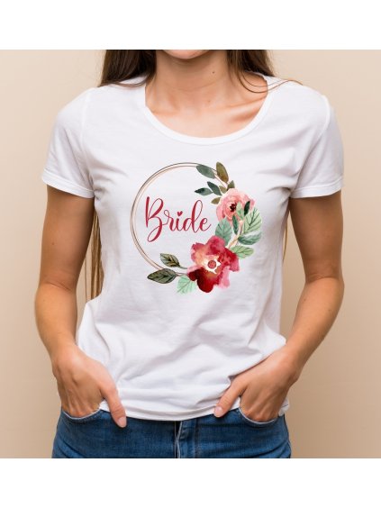 Květinové tričko akvarelový věneček - Bride