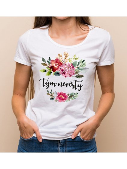 Květinové tričko barevné květy - Tým nevěsty