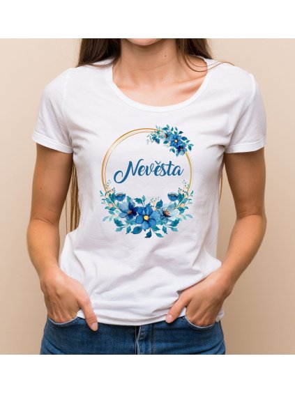 Květinové tričko modré květy - Nevěsta