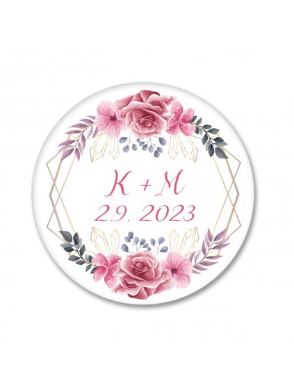 Placka se jmény - růžový věneček - set 10 ks