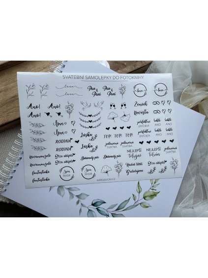 Samolepky do knihy hostů A4 – svatební, černobílé