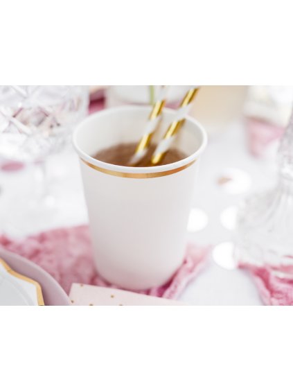 Party kelímky bílo-zlaté – svatební papírové kelímky