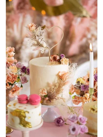 Zápich na dort dřevěné srdce – svatební dekorace