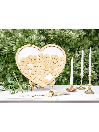 Dřevěné srdce na vzkazy – svatební kniha hostů