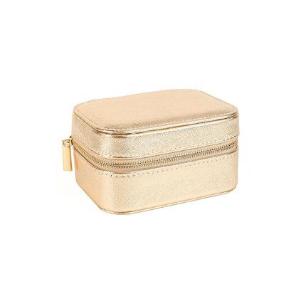 rectangular jewellery box with cushion in smooth gold synthetic leatherette 7 718006