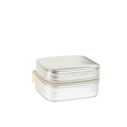 rectuangular jewellery box with cushion in veined man made silver leatherette 7 718009